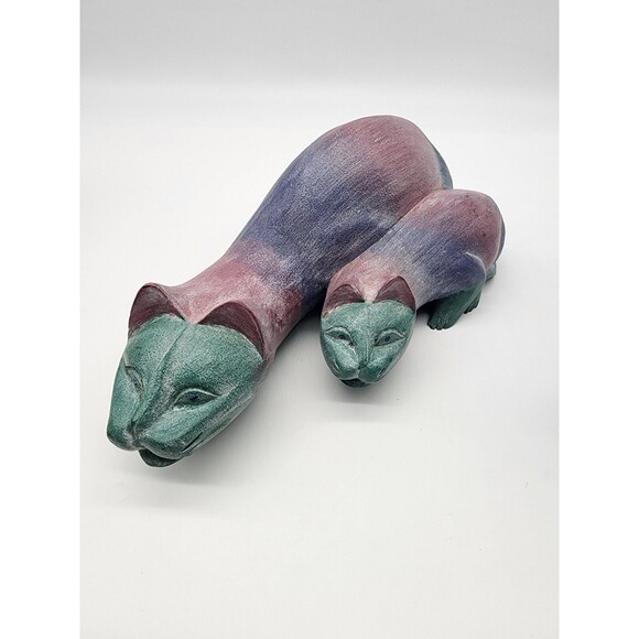 OOAK colorful 16" Purple Wood Hand Carved CAT Statue ARTISAN MADE ADULT KITTEN - Picture 10 of 14